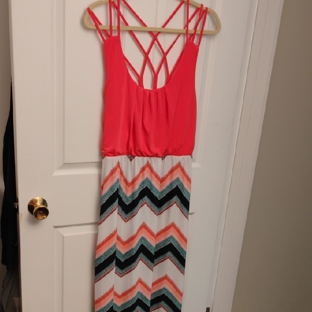 Three Hearts Pink Sundress Sleeveless Scoop Neck Casual